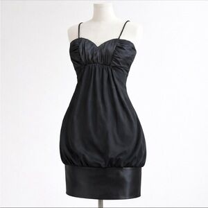 Y2K sweetheart satin neckline black bubble dress